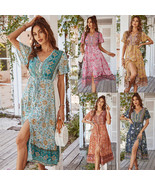 Women Boho Chic Floral Long Dress Casual Loose Midi Maxi Summer Beach Su... - £19.20 GBP