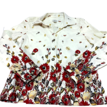 Christopher Banks Jacket Shacket Shirt Size Large Red White Flower Design Light - £15.36 GBP