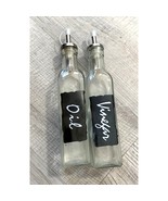 New Glass Oil and Dispenser Bottles Cursive Writing Black Clear White La... - $9.89