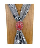 Western Silver Tone Stones With Large Center Red Stone Wild Rag Scarf Slide - $33.61 CAD