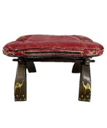 Antique Ottoman Egyptian Camel Saddle Leather Wood Ornate Foot Stool Vin... - $103.48 CAD