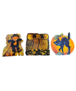 3x Vintage Halloween Hallmark Die Cut 10&quot; Decorations Scarecrow Owl Blac... - €16,95 EUR