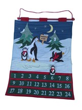 Vintage Christmas Advent Countdown Calendar Pocket Penguins Hanging Fabr... - £69.82 GBP