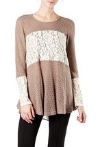 High Secret Women Knit Lace Tunic Top Casual Blouse (Mocha, Large) - $27.43