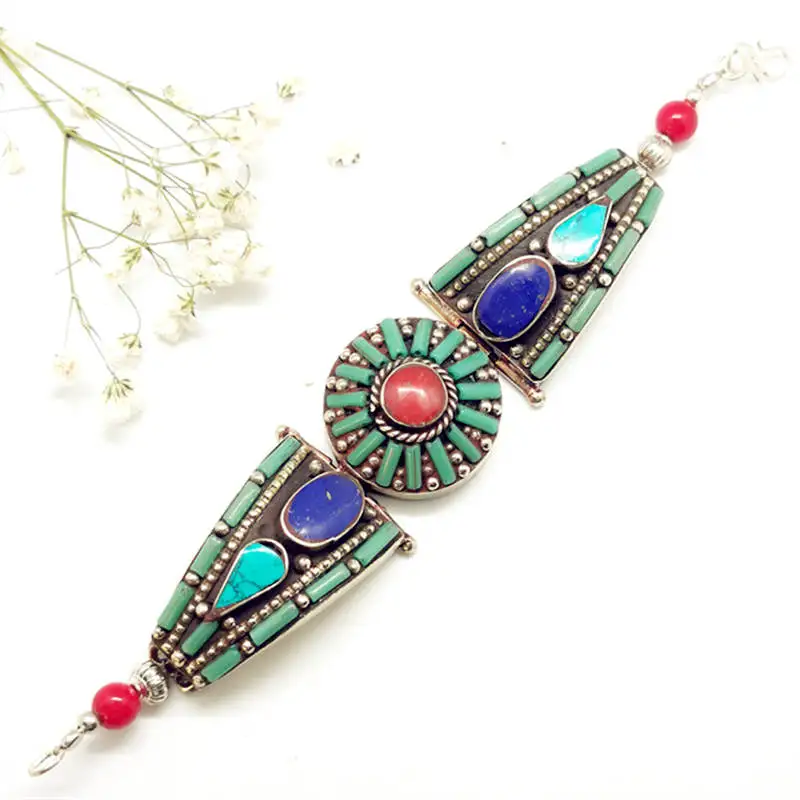 Nepal vintage Jewelry Metal Fashion Bangles Inlaid BOHO Dancing Open Cuff Locket - £39.34 GBP