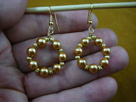 (EE-802-2) Copper gold 6 mm beaded pealized glass hoop dangle circle earrings - £22.05 GBP