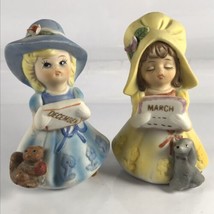 Pair Enesco Porcelain Girls March &amp; September Made Taiwan Cake Topper - £6.22 GBP