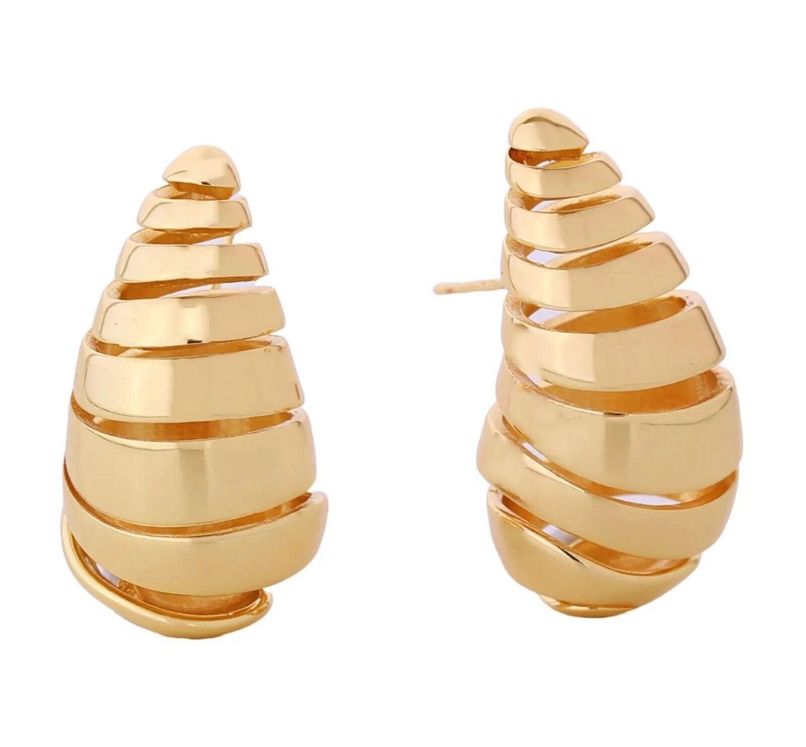 Women 14K Gold Plated Hollow Spiral Twisted Water Drop Stud Fashion Earring Gift - £35.97 GBP