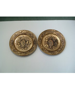 Vintage round metal gold  embossed stamped  fruit  decor plate set distr... - $19.75