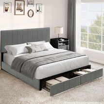 Yitahome Queen Bed Frame, Grey Upholstered Bed Frame With Headboard, Platform - £202.50 GBP