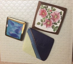 Lot Of Three Vintage Brooches Pins Square Wooden Blue - £11.18 GBP