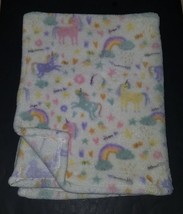 Unicorn Rainbow Girl Fleece Baby Blanket Lovey Jimco Lamp Pink Purple - £39.43 GBP