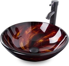 Tempered Glass Vessel Sink With An Oil Rubber Bronze Faucet And Pop-Up Drain In - £97.66 GBP