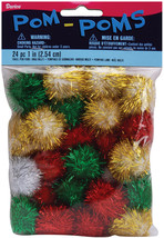 Darice Tinsel PomPoms  Christmas Darks  1&quot; Size  24/ Pack - £13.88 GBP