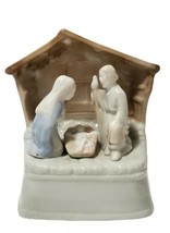 Vntg Ceramic Holy Family Music Box On/Off Switch Nativity manger 5x6x3.5&quot; Works! - £11.01 GBP