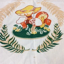 Vintage Signed Linda Linen Tea Towel Mushrooms Orange Yellow Green - £12.41 GBP