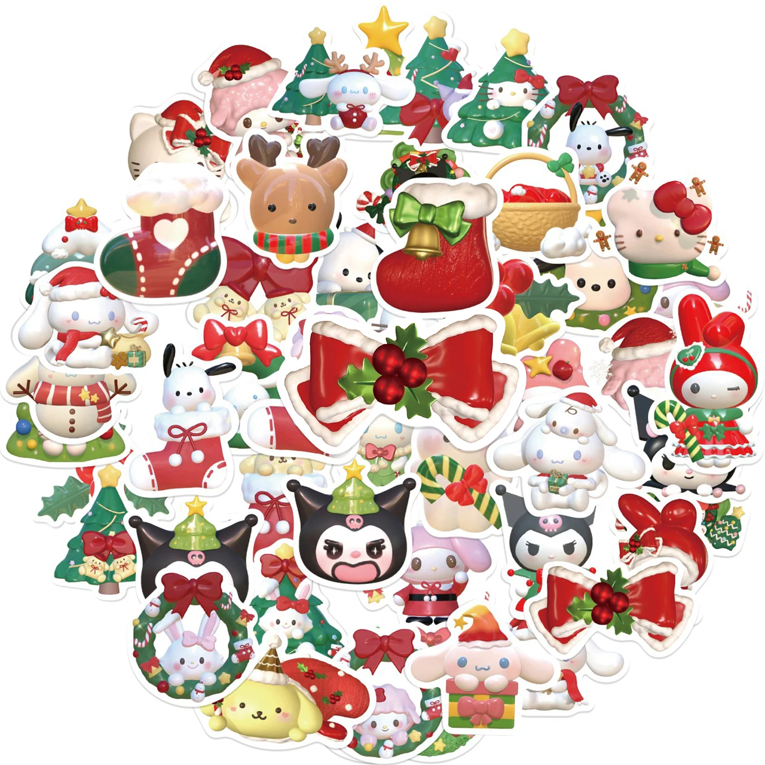 10/50Pcs Kawaii Sanrio Christmas Stickers Fridge Suitcase Skateboard Helmet Cute - £6.45 GBP+