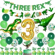Dinosaur 3Rd Birthday Decorations, 3 Rex Birthday Party Supplies - Three Rex Ban - £29.78 GBP