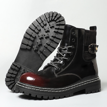 Motorcycle Women&#39;s Boots Winter Soft Leather Shoes Black Botas Wedges Female Lac - £77.66 GBP