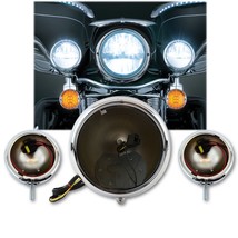 Motorcycle Passing &amp; Headlight Fog Auxiliary Chrome Housing Buckets Set: Harley - £96.18 GBP