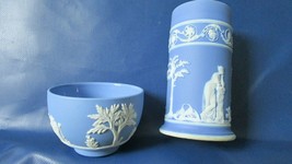 Wedgewood England Vase And Bowl 2 Pcs Blue Jasperware - £58.40 GBP