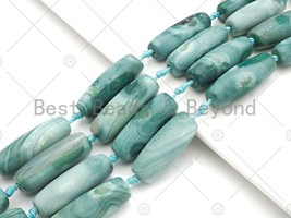 Natural Turquoise Blue Green Agate Barrel Spacer Beads, Blue Green Agate Spacer - $12.00