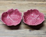 Olfaire Art Pottery Pink Leaf Dish 5&quot; Diameter Portugal - Set Of 2 - SHI... - $22.89