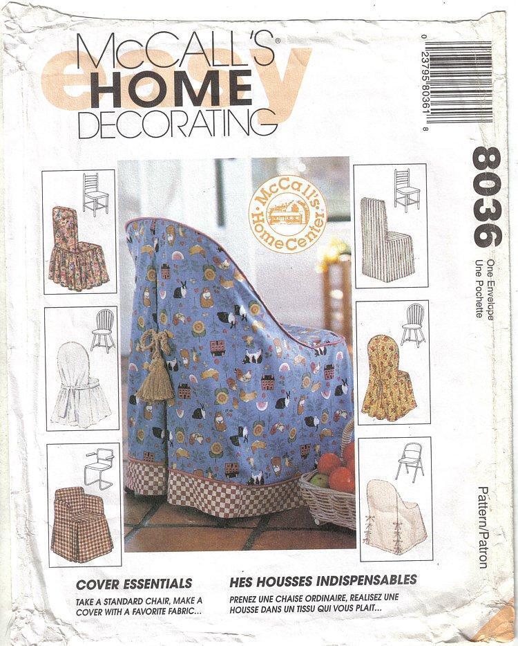 McCalls Home Decorating Pattern 8036 Chair Cover Essentials 6 Styles Uncut - $5.99