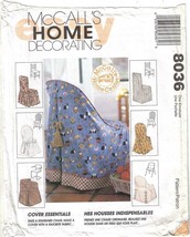 McCalls Home Decorating Pattern 8036 Chair Cover Essentials 6 Styles Uncut - £4.73 GBP