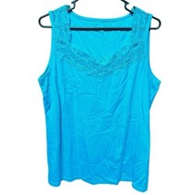 XL Sleeveles w/Lace Tank 1990s TanJay Neckline Mixed Fabric Blue everyda... - £7.48 GBP