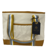 Moda Luxe Women&#39;s Canvas Medium Tote Handbag Cream/Mustard/Blue NEW - $32.87 CAD