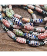 Vintage feathered glass: exquisite beaded art 17x9.5mm glass beads neckl... - $41.42
