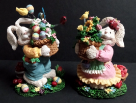 Pair of Rabbits w/ Spring Easter Egg Baskets Decor Resin Young Figurines 8&quot;h ea - £23.97 GBP