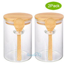 Glass Food Storage Jars Containers With Airtight Bamboo Lid &amp; Spoon Set ... - £29.29 GBP