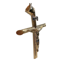 GOLD Cross Jesus pendant 14k Crucifix yellow Charm necklace 3.5” Big Gold Filled - £204.92 GBP