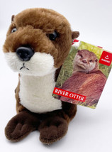 Aurora River Otter Mini Stuffed Animal Plush Toy Sliddy 8&quot; Ear Tag Soft Brown - £6.78 GBP