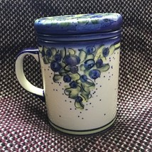 Polish Pottery Boleslawiec Tea Cup Mug Lid Strainer Infuser Unikat Flowers Blue - £28.07 GBP