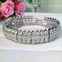 15Ct Princess Brilliant Cut VVS1/D Diamond Tennis Bracelet 14K White Gold Finish - £179.36 GBP