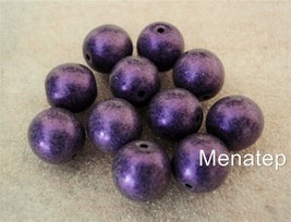 10 10 mm Czech Glass Round Beads: Metallic Suede - Purple - $1.60