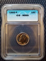 1985-P 10¢ Roosevelt Dime Clad MS66 ICG Certified Gem Brilliant Uncircul... - $12.50