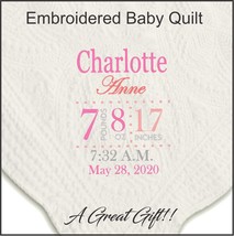 Embroidered Baby Quilt with Child&#39;s Birth Information - £38.98 GBP