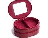 Red Leather Two Level Jewelry Case with Mirror, Zipper Closures and Soft... - $54.95