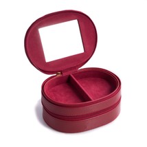 Red Leather Two Level Jewelry Case with Mirror, Zipper Closures and Soft Velour  - £43.11 GBP