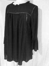 Black Blouse Old Navy Medium Tall New Tags Ruffle Neck Bell Sleeves Swingy Loose - £13.70 GBP