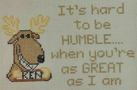 Funny Moose Embroidery Finished Virtue Hard to Be Humble Virtuous Gold Vtg - £6.69 GBP