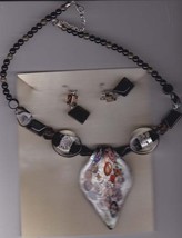Dichroic Glass necklace and Black Earring Set - £14.12 GBP