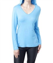 Angel hooded v-neck top in Turquoise - $48.00