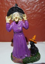 Lemax Spooky Town Witch Purple Dress and Black Cat Old Witch Figurine - £18.00 GBP
