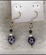 HANDMADE Blue&amp;Red Coin Bead W/ Swarovski Cryst Earrings - $132.27 MXN