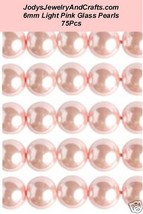 75 Pcs 6mm Quality Glass Pearls - Light Pink - £1.74 GBP